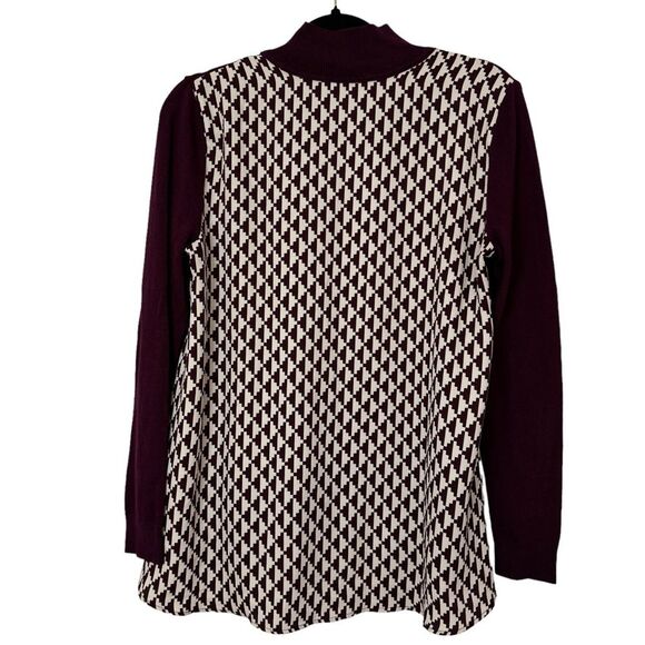Ann Taylor Women's Small Geo Back Mixed Media Sweater plum/burgundy color - Picture 5 of 8